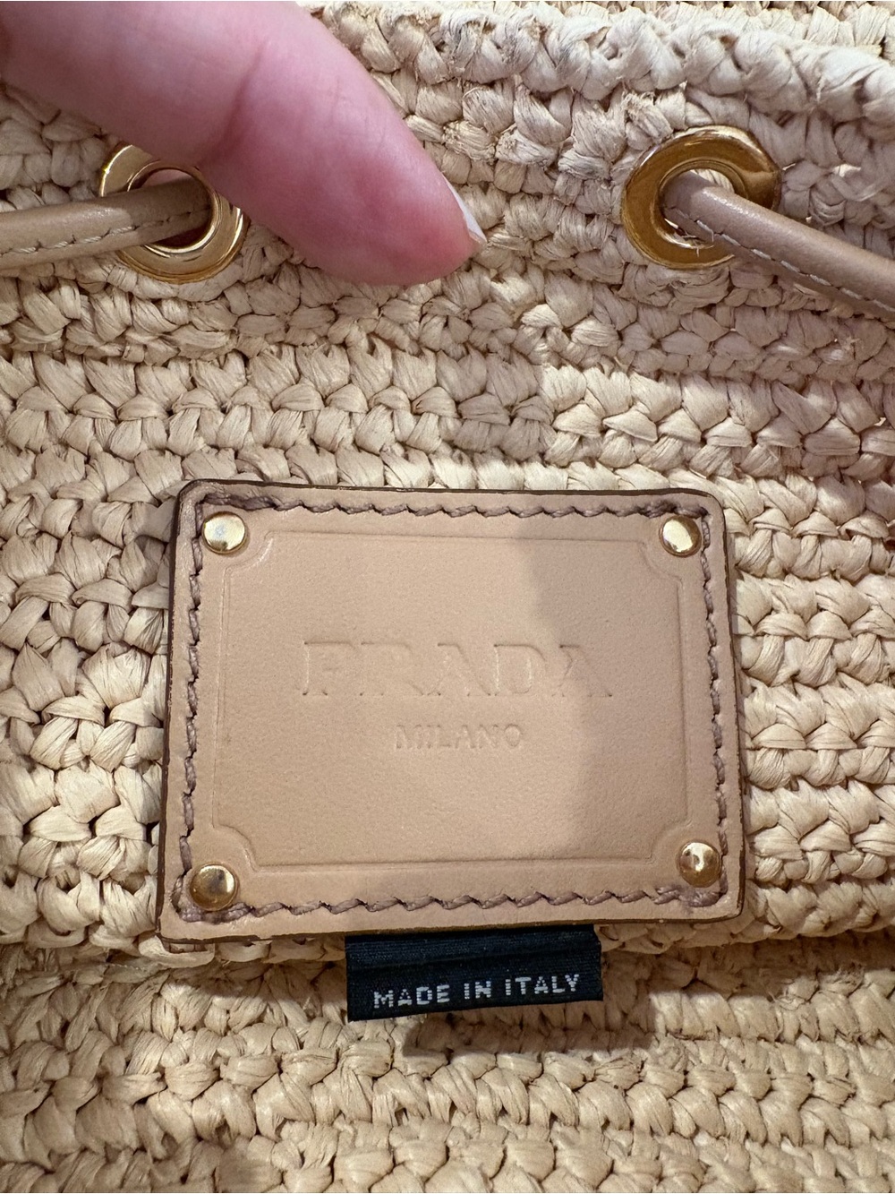 Prada Milano raffia and brown leather bucket tote with top handle and crossbody - Picture 5 of 9